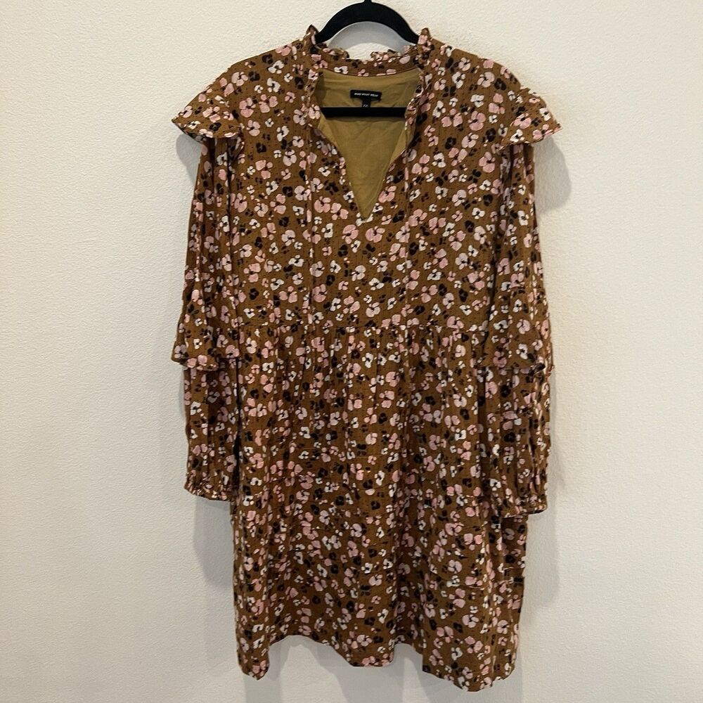 Who What Wear Dress Womens XXL Brown Floral Long Sleeve Boho Whimsical Summer